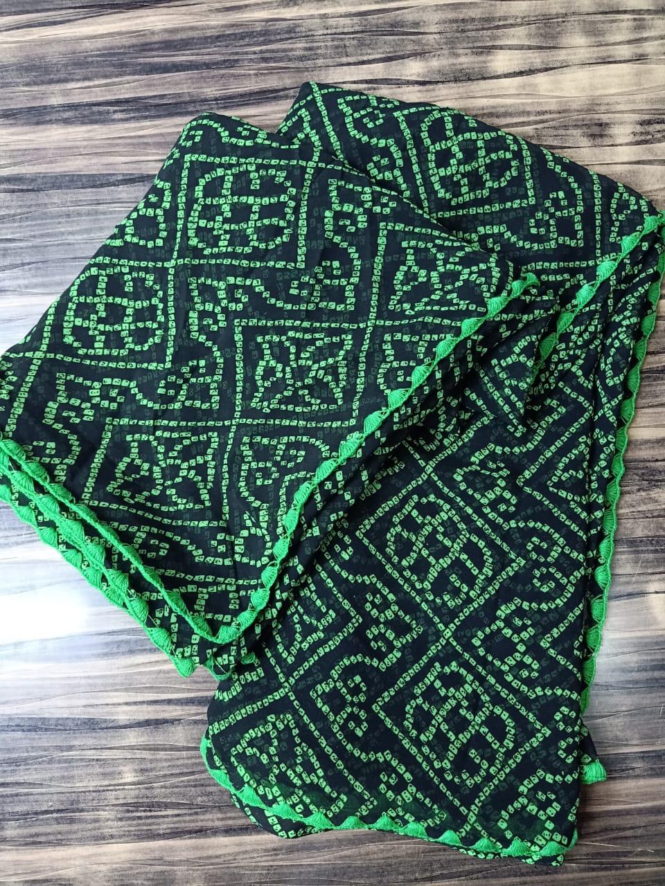 New Collection of Pure Heavy Georgette Bandhani Saree with Heavy Krusiya Border